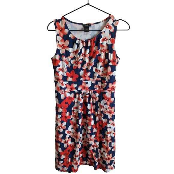 Ann Taylor Petite Womens Sz SP Knee Length Dress Blue Red Floral Shift - Picture 1 of 3